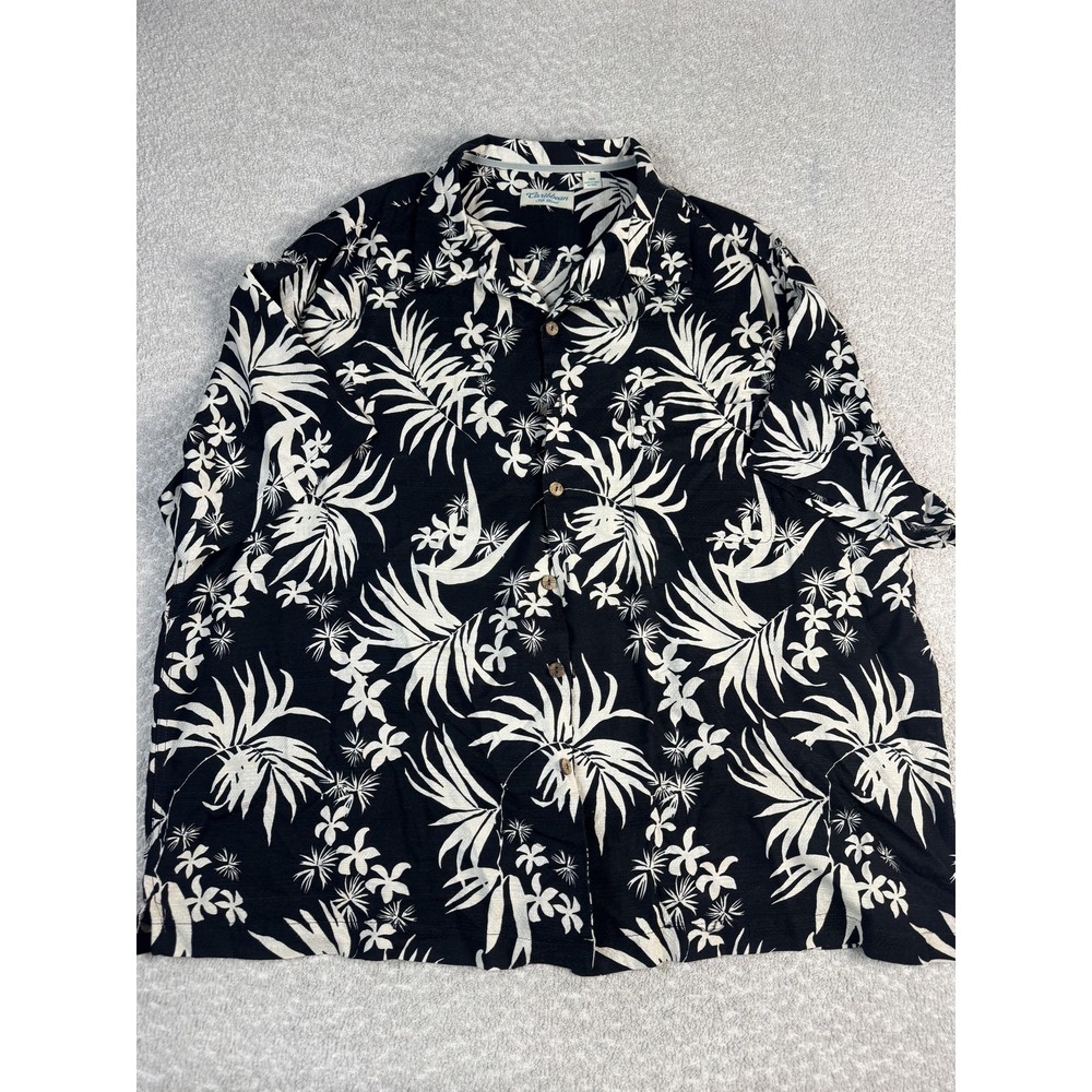 Caribbean Shirt Mens 3XB Black Floral Hawaiian Silk Blend Short Sleeve Button Up